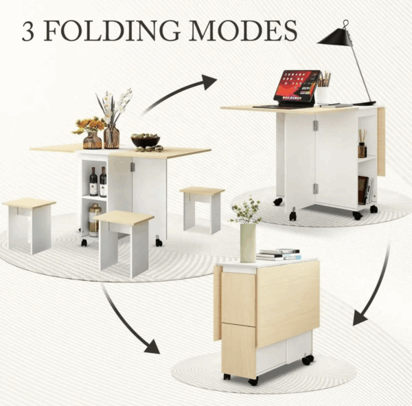 COMEDOR PLEGABLE MULTIUSO: BLANCO INVIERNO / CAFE CON LECHE